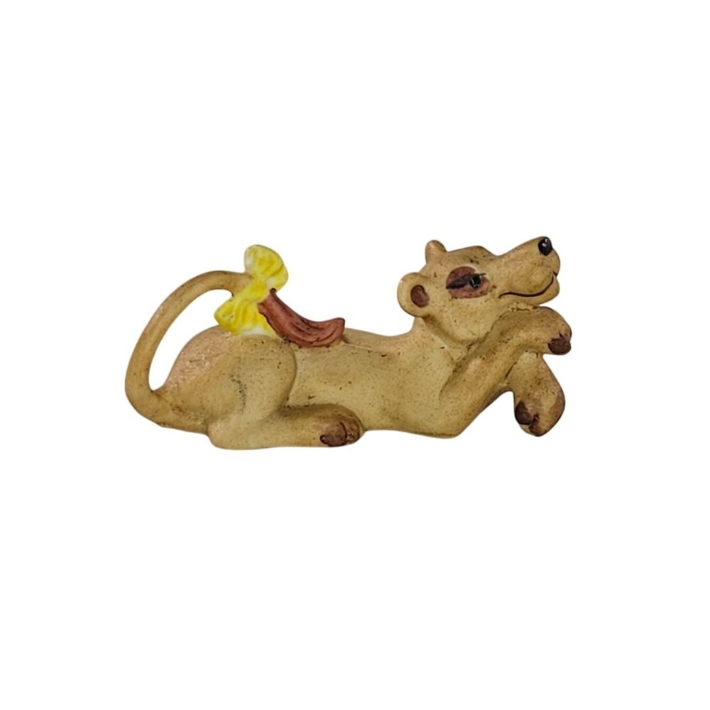Vintage Freeman George Good Lioness Female Lion Figurine Yellow Bow Miniature